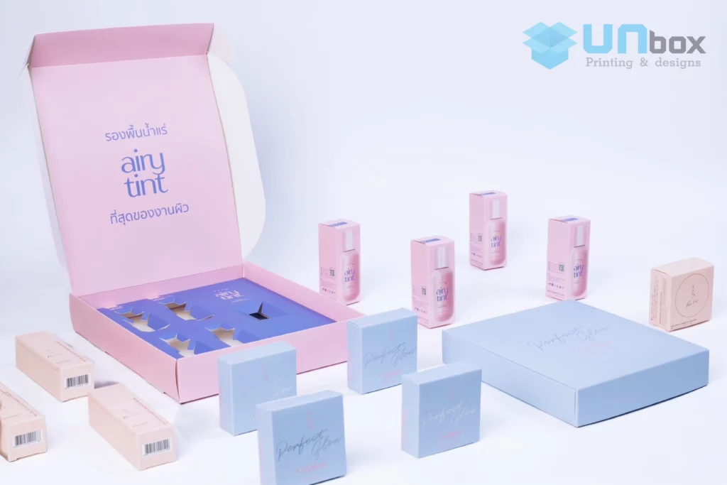 ตัวอย่างงานกล่องเครื่องสำอางที่ผลิตโดยโรงพิมพ์ UNBOX